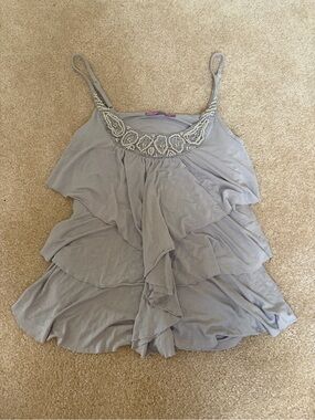Smart Set Beaded Neckline Layered Light Grey Camisole